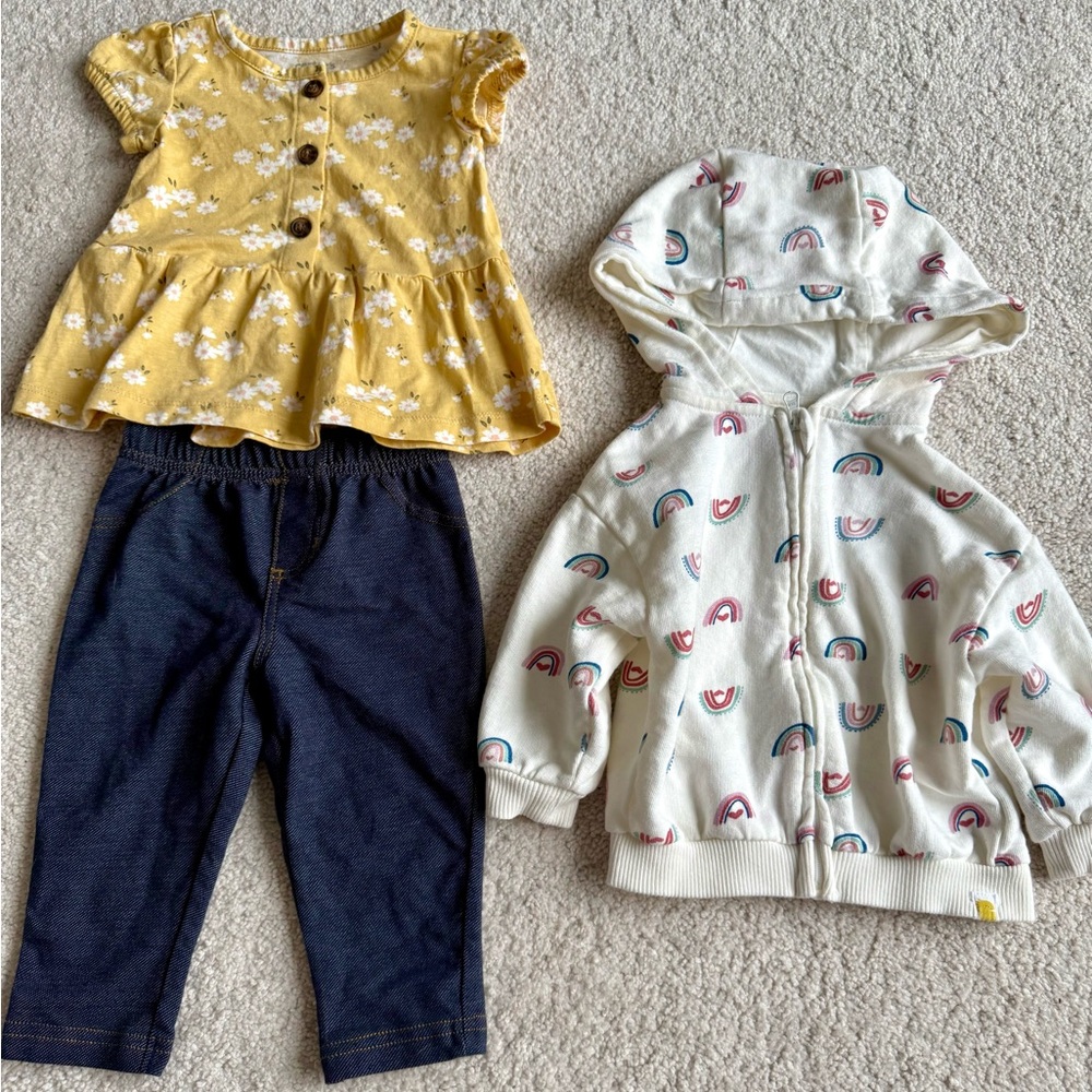 Little Earth Cream Hoodie with Rainbow Accent & Carter’s matching Set